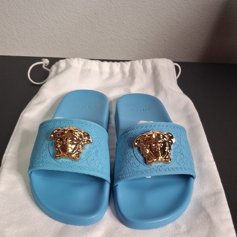 Versace Blue and Gold Women's Slippers
